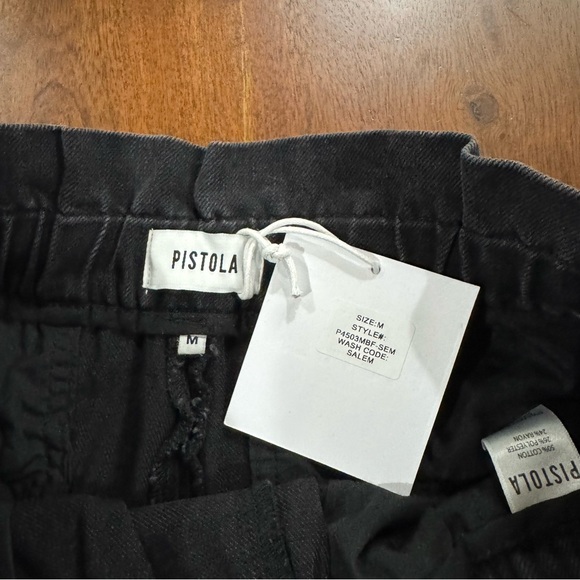 New! Pistola Cooper Salem Black Denim Paperbag Shorts Size Medium - Picture 5 of 8